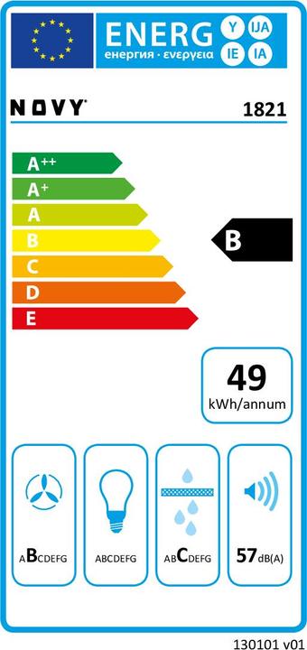 Energie-Label NOVY Kochfeld+Haube Panorama 90 Pro 1821 Induktionskochfeld mit Einbauhaube, Anzahl Brenner/Kochzonen 4