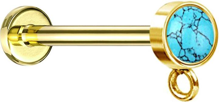 Star Piercing Micro Labret Innengewinde vergoldet mit Zylinder Türkis Stein Ring für Anhänger (ohne Messing, Mineralisch, Chirurgenstahl 316L)