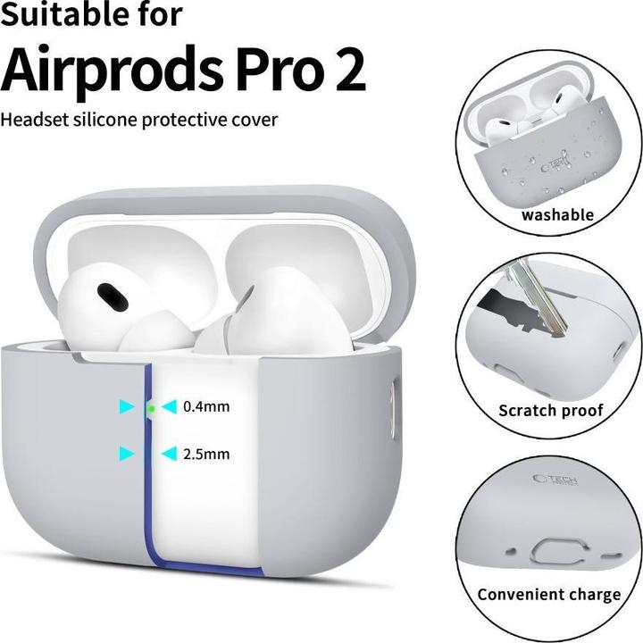 Actual product image Tech-Protect Silicone Case for Apple AirPods Pro 1 / 2 - Grey (Headphone bag)