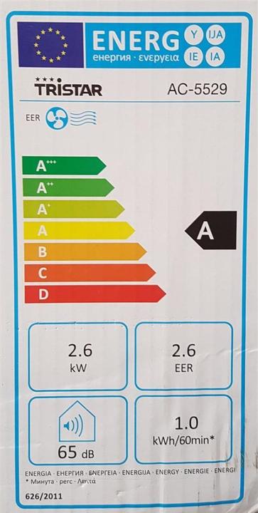 Energie-Label Tristar Ac-5529 (32 m², 9000 BTU/h)
