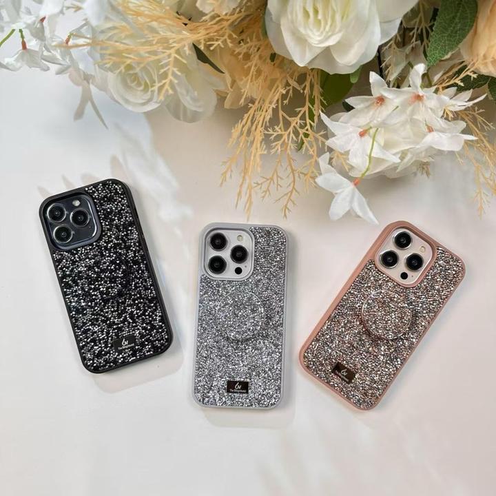 Actual product image The Bling World iPhone 14 Pro - Hülle, glänzendes Design mit Standfunktion, Silber (Apple iPhone 14 Pro)
