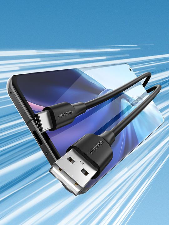 Actual product image Vention USB 2.0 A to USB-C 3A cable 0.25m CTHBC black (0.25 m, USB 2.0, 60 W)