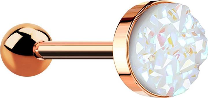 Star Piercing Micro Barbell rosegold mit Druse Stein weiss (ohne Messing, Chirurgenstahl 316L)