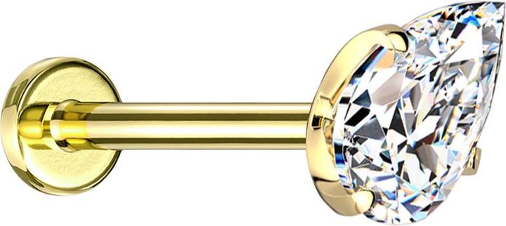 Actual product image Star Piercing Micro Threadless Labret vergoldet mit Kristalltropfen silber gefasst (Titanium G23)