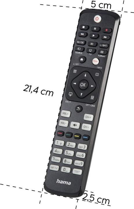 Image du produit Hama Télécommande universelle pour téléviseurs Philips, IR, apprentissage, touches lumineuses (Télécommande universelle, Infrarouge)
