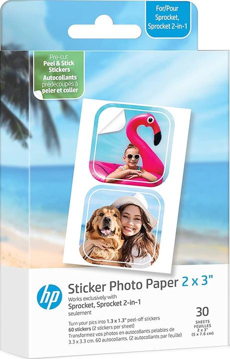 HP Zink-Papier Sprocket Luna 30er-Pack 2x3 Vorgefertigte 1,3x1,3 Aufkleber (HPIZ2X330C)