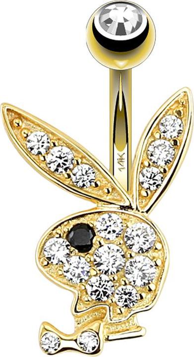 Star Piercing Banane 14k gold mit Playboy Bunny schwarz (14k Gold, ohne Messing)