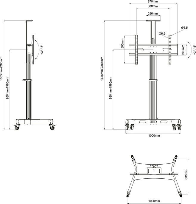 Produktbild Multibrackets Standfuss elektr. 32-75", max 60 kg, schwarz (75", 60 kg)