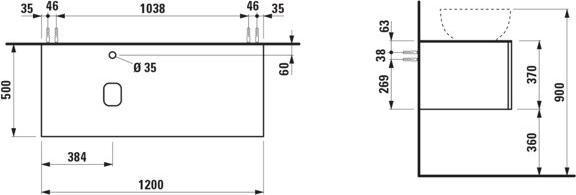 Produktbild Laufen Il Bagno Alessi Schubladenelement, 1 Hahnloch, Steinplatte Marrone Naturale, Ausschnitt links