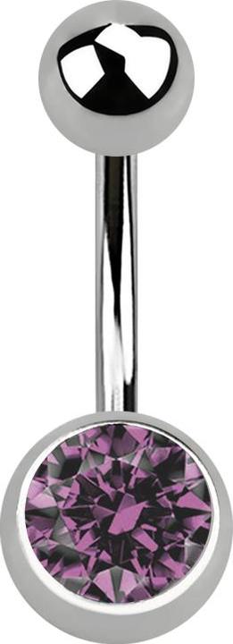 Star Piercing Banane silber mit Kugel und Kugel Kristall hellviolett (Titan G23, ohne Messing)