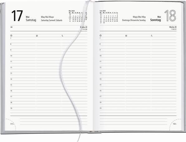 Produktbild Buchkalender 2025 grau, 14,5x21cm, Taschenkalender mit 392 Seiten im wattiertem (A5, Harter Einband, Deutsch)