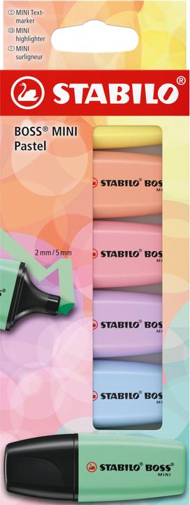 STABILO Boss Mini Pastell 6er Etui (pink and mint, Apricot, Yellow, Lilac, Cloudy blue, 5 mm, 6 x)