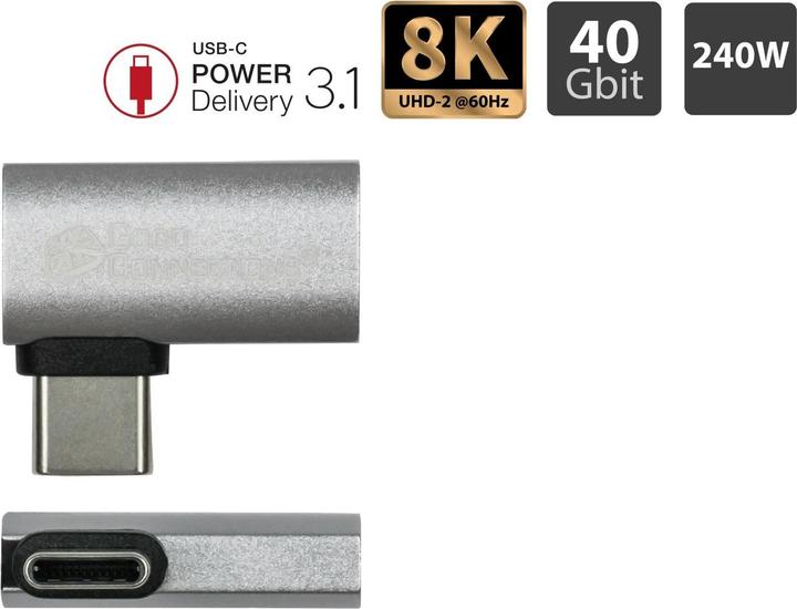 Produktbild Good Connections USB 4.0 Gen.3x2 Winkeladapter Portschoner 40GBit/s 240W 8Ka60Hz USB-C (USB, USB Typ-C)
