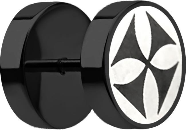 Star Piercing Fake Plug schwarz mit Kreuz (ohne Messing, Chirurgenstahl 316L)