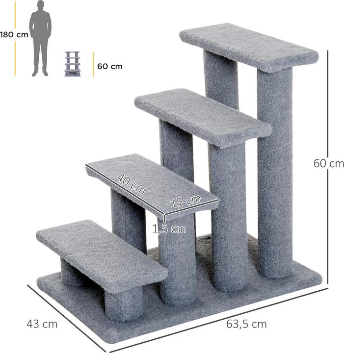 Produktbild PawHut Katzentreppe mit 4 Stufen (60 cm, Grau)