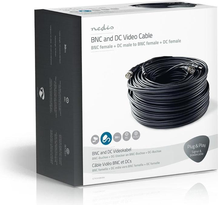 Immagine prodotto Nedis Cavo di sicurezza CCTV | BNC / DC | 30,0 m | rotondo | PVC | nero | confezione di cartone (Cavi antenna)
