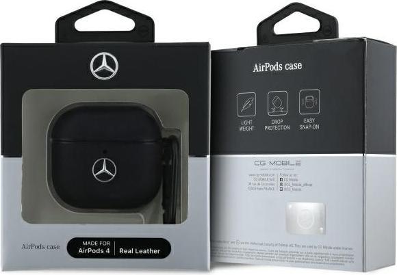 Actual product image Mercedes-Benz Mercedes MEA4CSLBK AirPods 4 cover black/black Leather Metal Logo (Headphone bag)