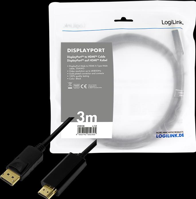 Immagine prodotto LogiLink DisplayPort — HDMI (Typ A) (3 m, DisplayPort, HDMI)