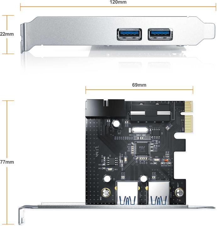 Image du produit CSL USB 3.2 Gen1 PCI Express Card PCIe Controller - 2X externes 1 x interne Header - carte d'interface
