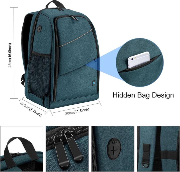Produktbild König Design Kamera Foto Rucksack Tasche viel Platz für Kamera + Zubehör Drohne Regenschutz (Kamera Schultertasche)