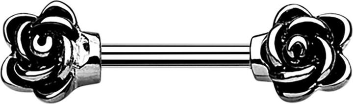 Star Piercing Barbell Stab mit Blume silber (Chirurgenstahl 316L, ohne Messing)