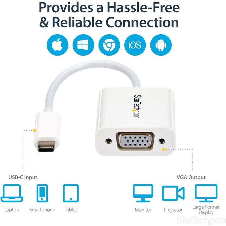 Immagine prodotto StarTech Adattatore USB-C A VGA - Bianco (VGA, 1750 cm)