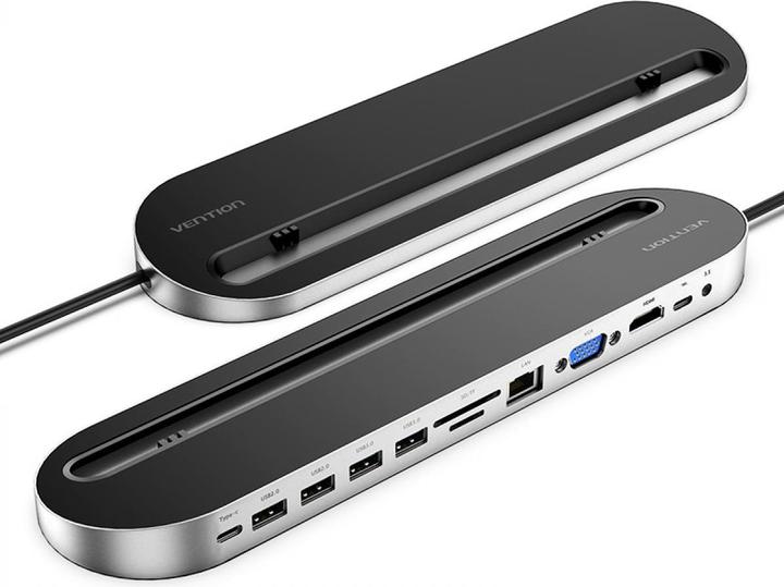 Image du produit Vention station d'accueil 12 en 1 : USB-C vers HDMI/USB2.0 x 2/USB3.0 x 2/VGA/USB-C/RJ45/SD/TF/audio (USB-C, 12 Ports)