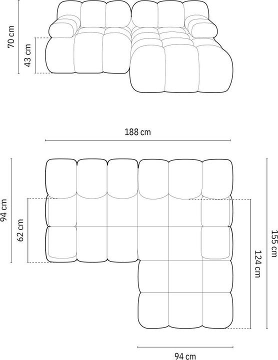 Actual product image Micadoni Modular Right Corner Sofa, "Bellis", 3 Seats, 188x155x70Made in Europe (Corner sofa)