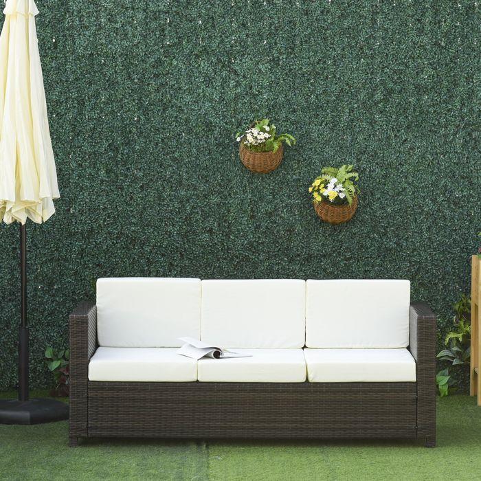 Produktbild Swisshandel24 Poly-Rattan Sofa mit Kissen 3-Sitzer Garten Loungesofa Metall Polyester Braun+Weiss 185 x 70 x 80 cm