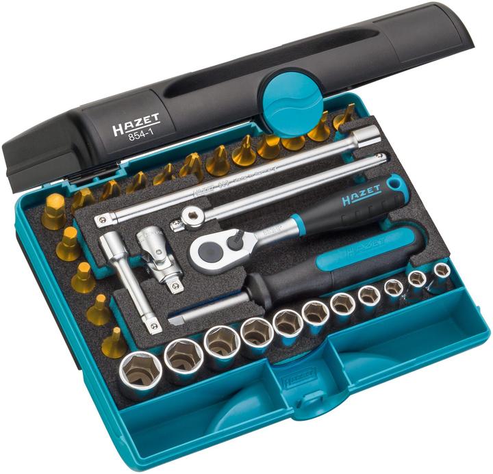 Produktbild HAZET Steckschlüssel Satz 854-1 ∙ Vierkant6,3 mm (1/4 Zoll) ∙ Aussen Sechskant-Tractionsprofil, Inne… (14 mm, 12 mm, 13 mm, 10  mm, 11 mm)