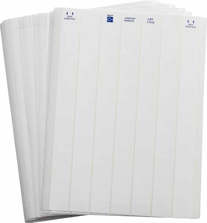 Actual product image Brady LAT-7-410-10, polyolefin, white, 25.40 x 12.70 mm, self-destructing, US letter, 7-panel (10.