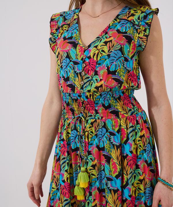 Actual product image Joe Browns Tropical Print V-Neck Tassel Sleeveless Maxi Dress (12)