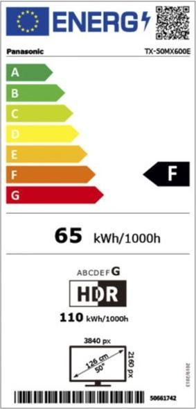 Etichetta energetica Panasonic TX-50MX600E (50", MX600E, LED, 4K, 2023)