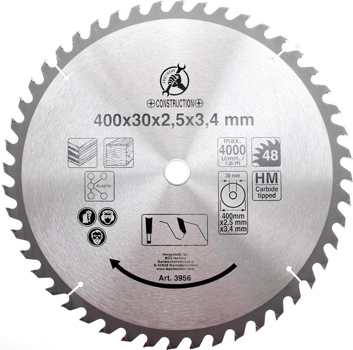 Immagine prodotto BGS Lama per sega circolare con punte in metallo duro Ø 400 x 30 x 3,4 mm 48 denti