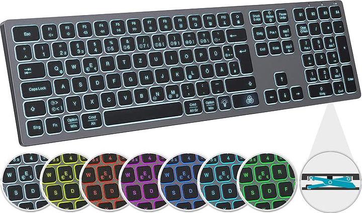 Produktbild GeneralKeys Funk-Tastatur mit 7-farbiger Beleuchtung, Slim-Design, 10 m, 2,4 GHz (DE, Kabelgebunden)