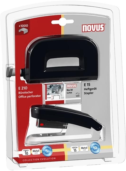Produktbild Novus Schreibtisch Set (Heftgerät E 15 mit Locher E 210, inkl. 1000 Heftklammern No. 10) schwarz (15 Blätter)