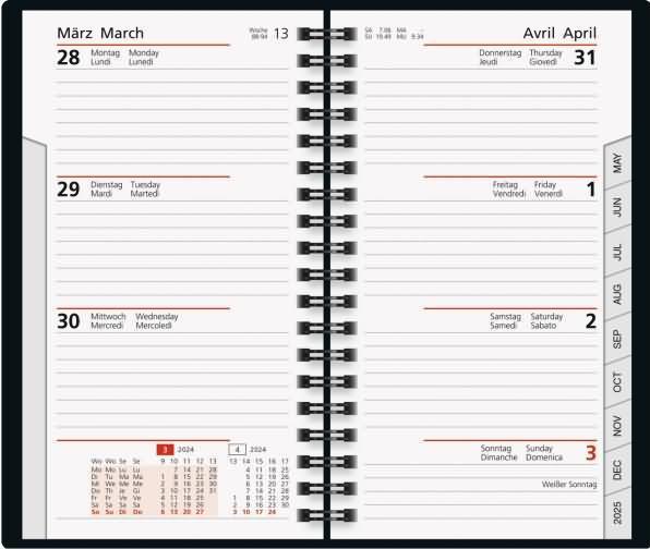 Produktbild Rido Taschenkalender Modell int. 8,7x15,3cm 1 Woche/2 Seiten Kunstleder Prestige schwarz 2025 (87 x 153 mm, Deutsch)