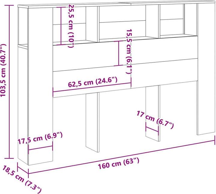 Produktbild VidaXL Kopfteil mit Stauraum Kopfteil-Regal Altholz-Optik 160x18,5x103,5cm