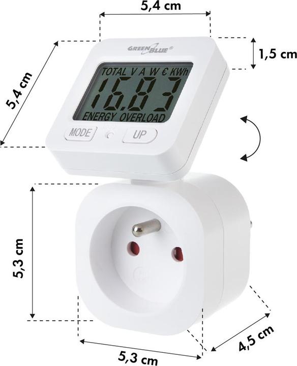Actual product image Greenblue Energiezähler Wattmeter 16A max. 3680W Unterspeicher GB615 E