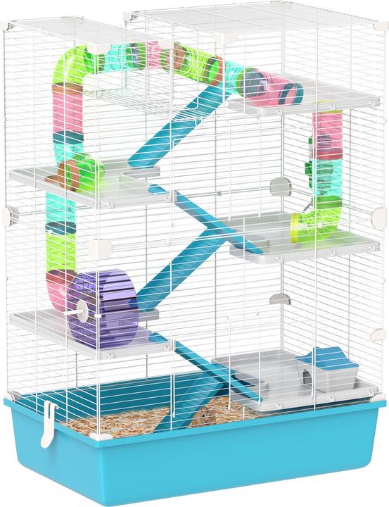 PawHut Hamsterkäfig Metall, Kunststoff Hellblau