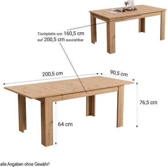 Produktbild Homestyle4u Ausziehbarer Esstisch (160.5 x 90.5 x 76.5 cm)