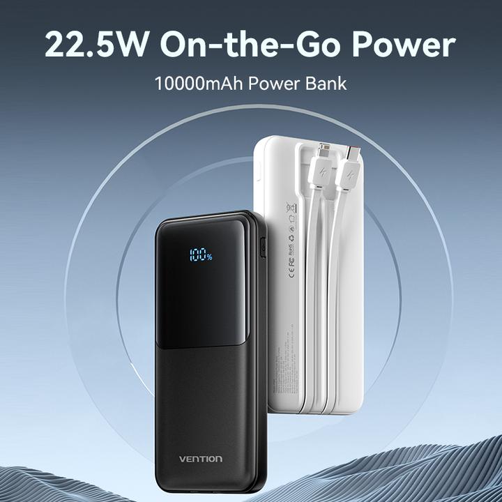 Image du produit Vention Banque d'alimentation 10000mAh (Micro-USB + USB-C + USB-A + USB-A) avec câbles USB-C et Lightning (10000 mAh, 37 Wh)