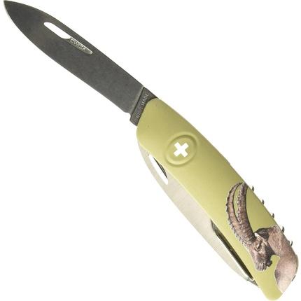 Swiza Schweizer Messer, Stahl 440, Sicherheitsarretierung, 12 Funktionen, olivfarbene Anti-Rutsch-S