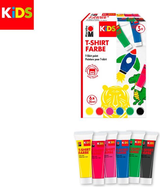 Actual product image Marabu KiDS T-Shirt Colour 36ml 6SZ (Medium blue, Yellow, Green, Magenta, Cherry red, Black, 36 ml)
