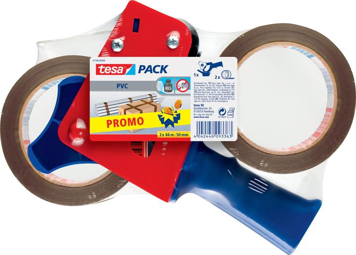 tesa tesapack Handabroller Set mit 2 reissfesten PVC Packbändern (50 mm)