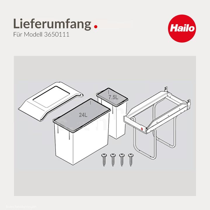Produktbild Hailo Tandem Einbau-Mülleimer 3650111 (31 l)