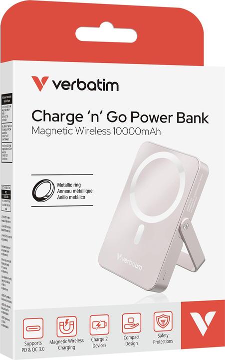 Produktbild Verbatim Charge ‘n’ Go Power Bank with Stand Magnetic Wireless 10000mAh - Pink (10000 mAh, 20 W, 37 Wh)