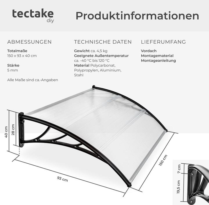 Produktbild tectake Vordach