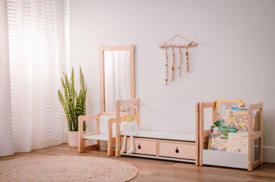 Produktbild Montessori XXL SET Tisch+2 Schubladen+Stuhl+Spiegel+Gestell- Natur ® Kindermöbel (Kindersitzgruppe)