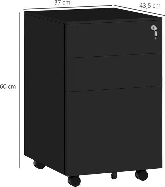 Swisshandel24 Roll container filing cabinet, 3 drawers, lockable, rollable, 37cmx43.5cmx60cm, black